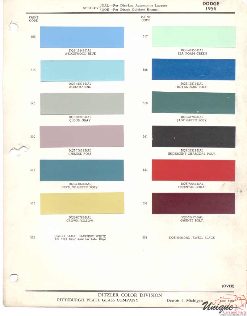 1956 Dodge Paint Charts PPG 1